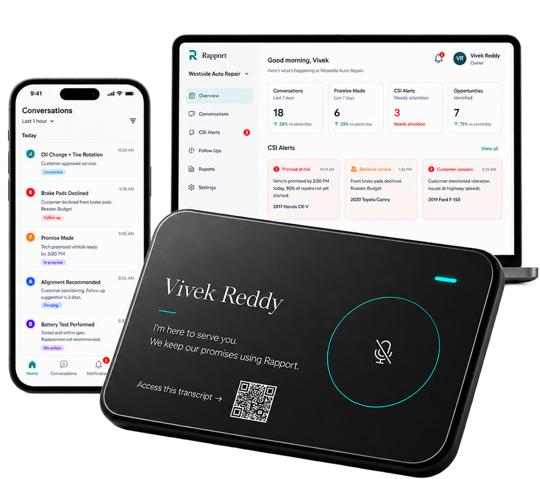Rapport desk device, mobile app, and team dashboard