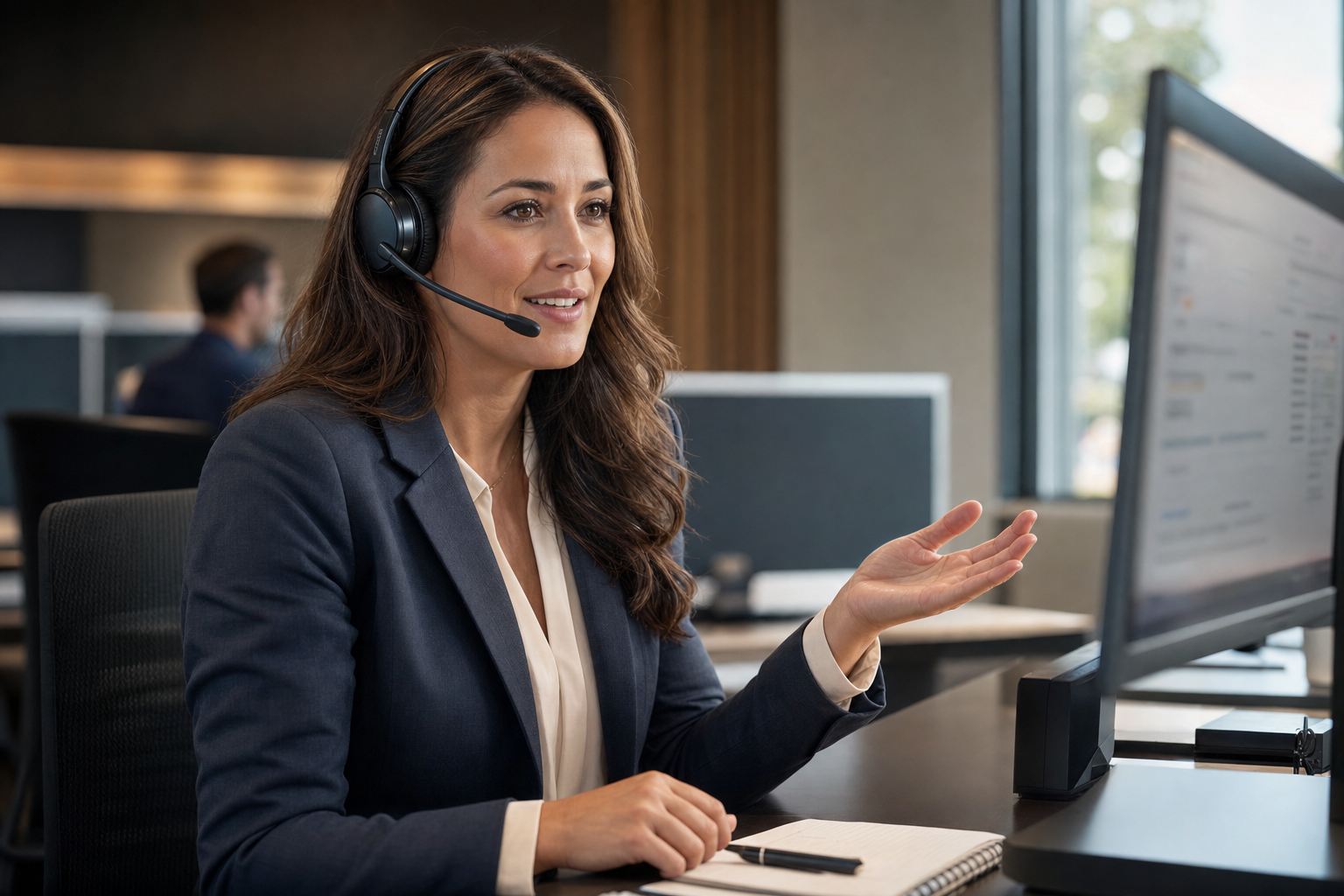 BDC associate with headset taking a customer call